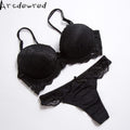 Women Padded Seamless Push Up Bra And Lace Panties Set-Black-75C-JadeMoghul Inc.