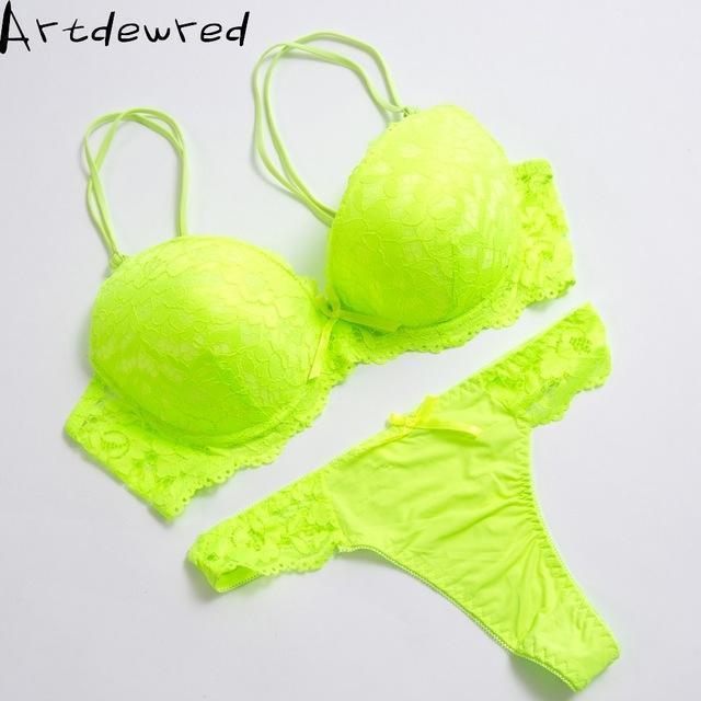 Women Padded Seamless Push Up Bra And Lace Panties Set-Green-75C-JadeMoghul Inc.