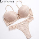 Women Padded Seamless Push Up Bra And Lace Panties Set-Khaki-75C-JadeMoghul Inc.