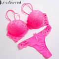 Women Padded Seamless Push Up Bra And Lace Panties Set-Pink-75C-JadeMoghul Inc.