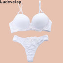 Women's Lingerie - Sheer Lace Push Up Bra And Lace Thongs Set