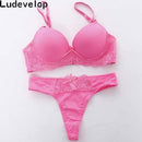 Women Padded Seamless Sheer Lace Push Up Bra And Lace Thongs Set-rose-B-36-JadeMoghul Inc.