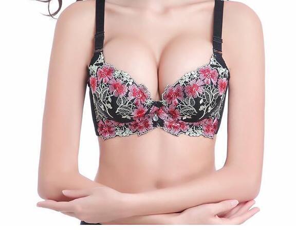 Women Padded Underwire Deep-V Sexy Embroidered Side Support Push Up Bra-black-85A-JadeMoghul Inc.