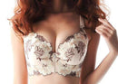 Women Padded Underwire Deep-V Sexy Embroidered Side Support Push Up Bra-khaki-85A-JadeMoghul Inc.