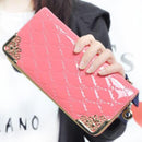 Women Patent leather Quilted Multi Pocket Zipper Wallet-Red-JadeMoghul Inc.