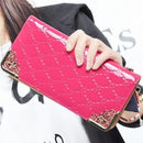 Women Patent leather Quilted Multi Pocket Zipper Wallet-rose red-JadeMoghul Inc.
