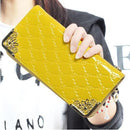 Women Patent leather Quilted Multi Pocket Zipper Wallet-Yellow-JadeMoghul Inc.