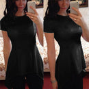 Women Peplum Waist Solid color Assymmetrical Shirt Top-Black-S-JadeMoghul Inc.