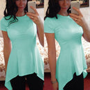 Women Peplum Waist Solid color Assymmetrical Shirt Top-Green-S-JadeMoghul Inc.