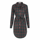 Women Plaid Full Sleeved Button Down Long Tunic top-Green-M-JadeMoghul Inc.