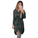 Women Plaid Full Sleeved Button Down Long Tunic top-navy blue-M-JadeMoghul Inc.