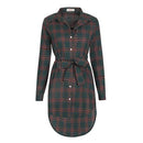 Women Plaid Print Button Down Front Dress Shirt Tunic-Green-L-JadeMoghul Inc.
