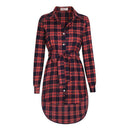 Women Plaid Print Button Down Front Dress Shirt Tunic-Navy blue-L-JadeMoghul Inc.