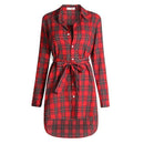 Women Plaid Print Button Down Front Dress Shirt Tunic-Red-XL-JadeMoghul Inc.