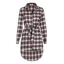 Women Plaid Print Button Down Front Dress Shirt Tunic-White-S-JadeMoghul Inc.