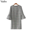 Women Plaid Print Straight Cut Dress-as picture 1-L-JadeMoghul Inc.