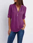 Women Plus Big Size 4XL 5XL Loose Casual Chiffon Blouse Female 2018 Summer Black Solid Half Sleeve Elegant Tops Shirts Blusas-Violet-S-JadeMoghul Inc.