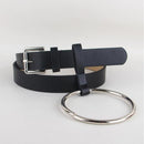 Women PU Leather Slim Belt With Decorative Heavy Metal Loop-black silver-JadeMoghul Inc.