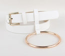 Women PU Leather Slim Belt With Decorative Heavy Metal Loop-white gold-JadeMoghul Inc.