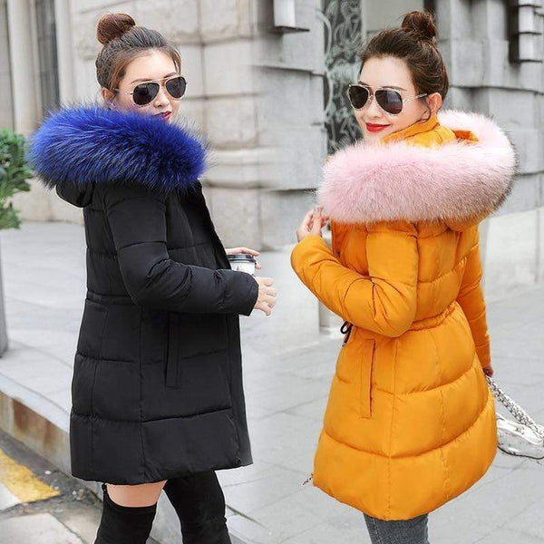 Women Puffer Jacket With Large Faux Fur hood AExp
