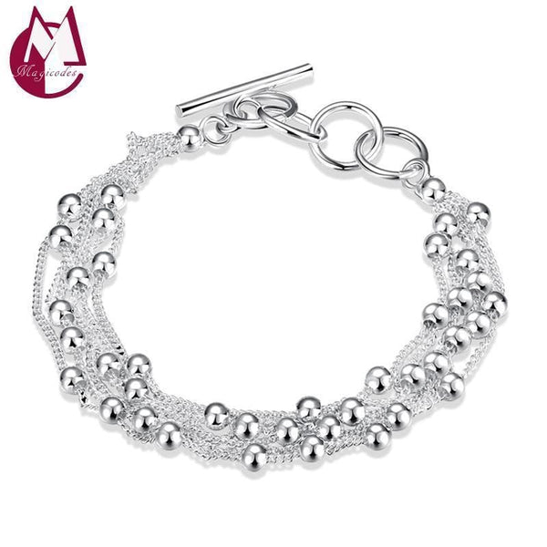 Women Pure 925 Silver Ball And Chain Bracelet--JadeMoghul Inc.