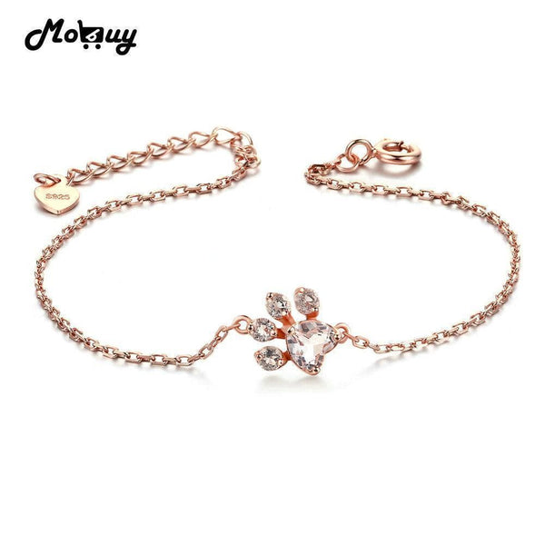 Women Pure 925 Sterling Silver Rose Gold Plated Bracelet with Zircon Animal Paw Charm--JadeMoghul Inc.