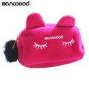 Women Purse Children's Kids Bag Cartoon Cat Makeup Flannel Pouch Cosmetic Bag monedero gato 9IF7-Black-JadeMoghul Inc.