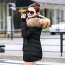 Women Quilted Winter Jacket With Faux Fur Collar