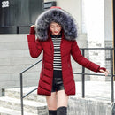 Women Quilted Winter Jacket With Faux Fur Collar-burgundy 1-S-JadeMoghul Inc.