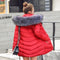 Women Quilted Winter Jacket With Faux Fur Collar-red 1-S-JadeMoghul Inc.