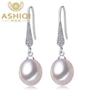 Women Real 925 Sterling Silver Natural Freshwater Pearl Teardrop Earrings-White-JadeMoghul Inc.