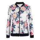 Women Retro Flower Floral Print Bomber Jacket-White-S-JadeMoghul Inc.