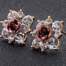 Women Rhinestone Crystal And Rose Flower Stud Earrings-G-JadeMoghul Inc.