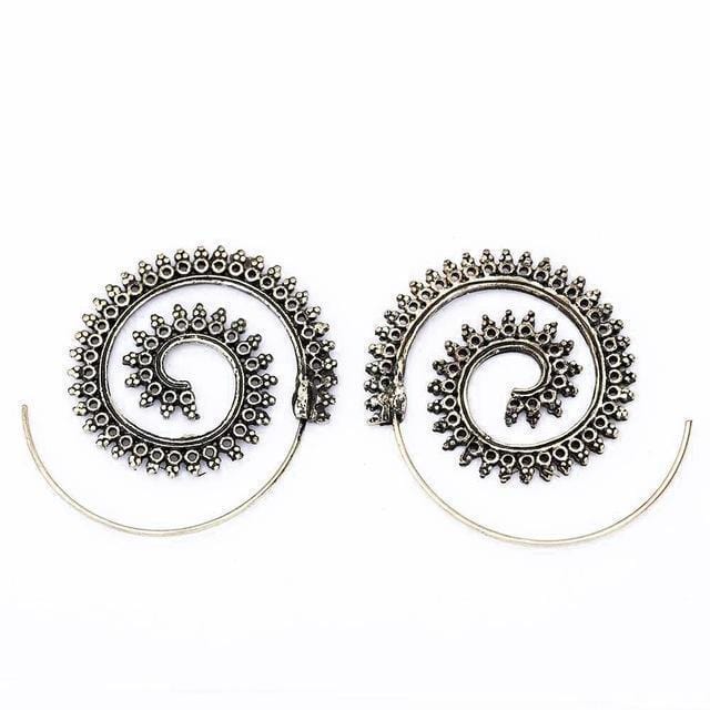 Women Romantic Ethnic Spiral Hoop Earrings-Bronze-JadeMoghul Inc.