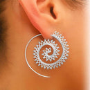 Women Romantic Ethnic Spiral Hoop Earrings-Gold-JadeMoghul Inc.