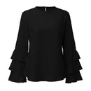 Women Ruffled Full Sleeves Chiffon Shirt Top-Black-S-JadeMoghul Inc.