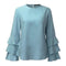 Women Ruffled Full Sleeves Chiffon Shirt Top-Blue-S-JadeMoghul Inc.