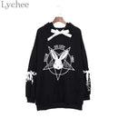 Women S Rabbit Pentacle Print Ribbon Lace Up Hoodie