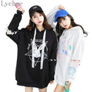 Women S Rabbit Pentacle Print Ribbon Lace Up Hoodie-White-One Size-JadeMoghul Inc.