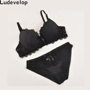 Women Satin And Lace Bra And Panties Set-Black-80B or 36B-JadeMoghul Inc.