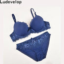 Women Satin And Lace Bra And Panties Set-Blue-80B or 36B-JadeMoghul Inc.