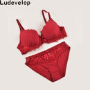 Women Satin And Lace Bra And Panties Set-Wine Red-80B or 36B-JadeMoghul Inc.