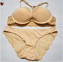 Women Satin And Lace Padded Push Up Bra And Lined Lace Seamless Panties Set-Beige-A-32-JadeMoghul Inc.