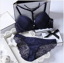 Women Satin And Lace Padded Push Up Bra And Lined Lace Seamless Panties Set-Beige-A-32-JadeMoghul Inc.