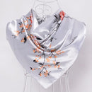 Women Satin Silk Blossoms Print Scarf-blue grey-JadeMoghul Inc.