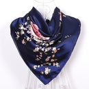 Women Satin Silk Blossoms Print Scarf-navy blue-JadeMoghul Inc.