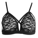 Women Sexy Cross Strap Floral Sheer Lace Seamless Bra-Black-L-JadeMoghul Inc.