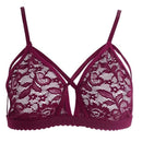 Women Sexy Cross Strap Floral Sheer Lace Seamless Bra-Purple-L-JadeMoghul Inc.