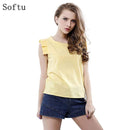 Women Short Ruffled Sleeve Solid Shirt Top