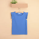Women Short Ruffled Sleeve Solid Shirt Top